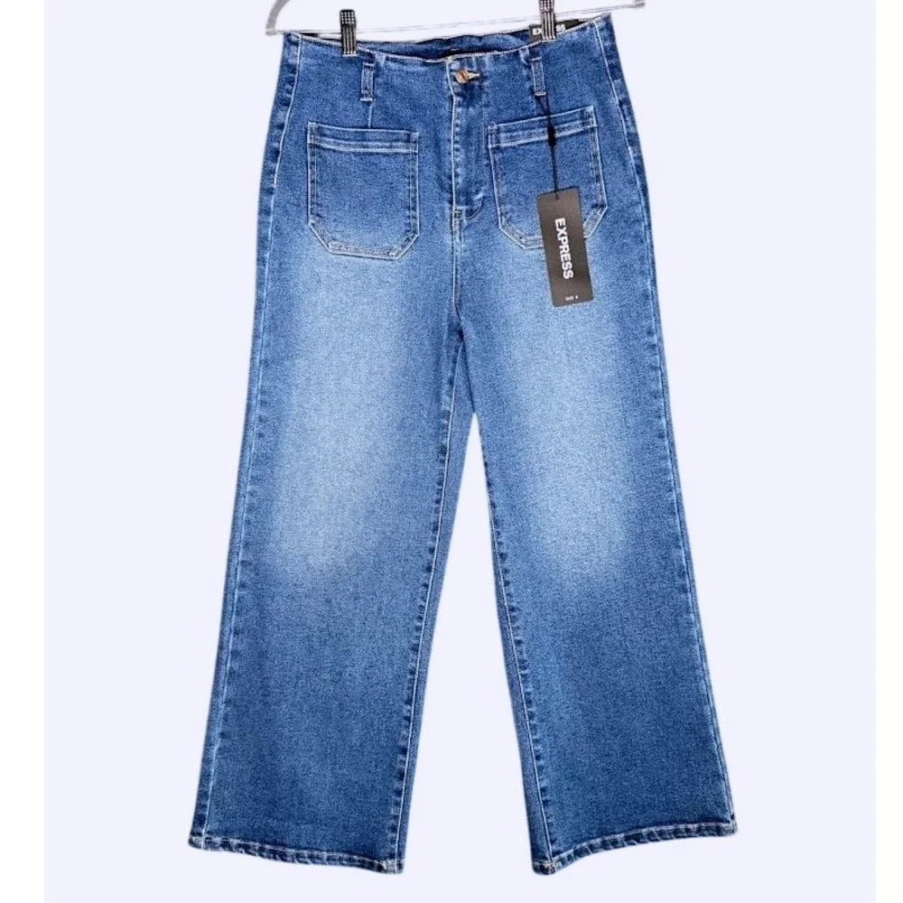 Express High Rise Wide Leg Jeans Medium Wash Blue Size 6 NWT 10045DDM